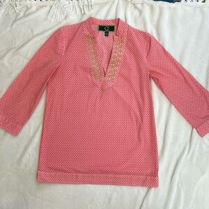C. Wonder Pink Embroidered Blouse with Mandarin Collar
